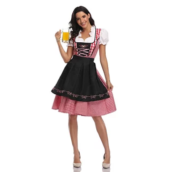Oktoberfest Dirndl Trachtenkleider Damen Kleid Schürze Bayerisch Urlaubskleid Kostüm Rot  schwarz Rot Grün / Tüll / Baumwolle