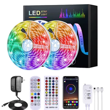 LED Lichtband 5m 10m 15m 20m RGB LED-Streifen Lichter Musik Sync 12V Wasserdicht LED-Streifen 5050 smd Farbwechsel LED-Licht mit Bluetooth-Controller und 100-240V Adapter für Schlafzimmer Home TV