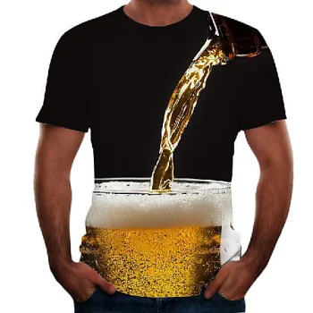 Herren Tee T-Shirt 3D-Druck Grafik 3D Bier Übergrössen Kurzarm Ausgehen Oberteile Grundlegend Komfortabel Groß und hoch Schwarz Rote Rosa