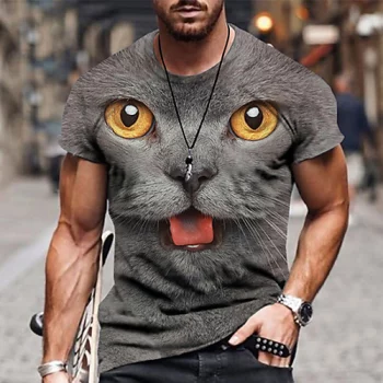 Herren Tee T-Shirt Hemd 3D-Druck Katze Grafik Übergrössen Kurzarm Normal Oberteile Grundlegend Designer Schmaler Schnitt Groß und hoch A B C / Sommer